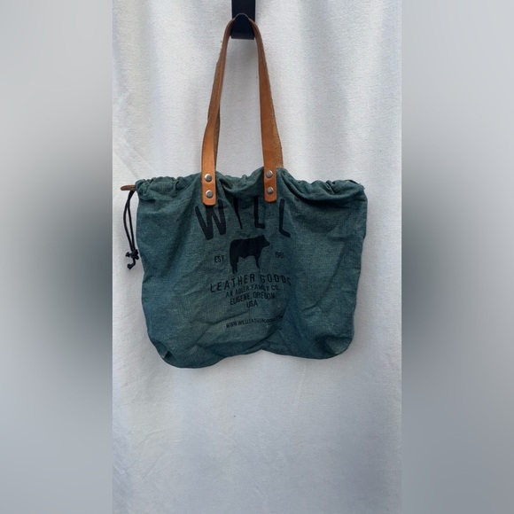 Will Teal Travel Tote, Leather Straps, Sinch Top - Picture 2 of 5